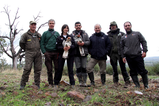 Foto de grupo de los participantes en el marcaje con GPS de las águilas de Bonelli "Orusco" e "Illana".
