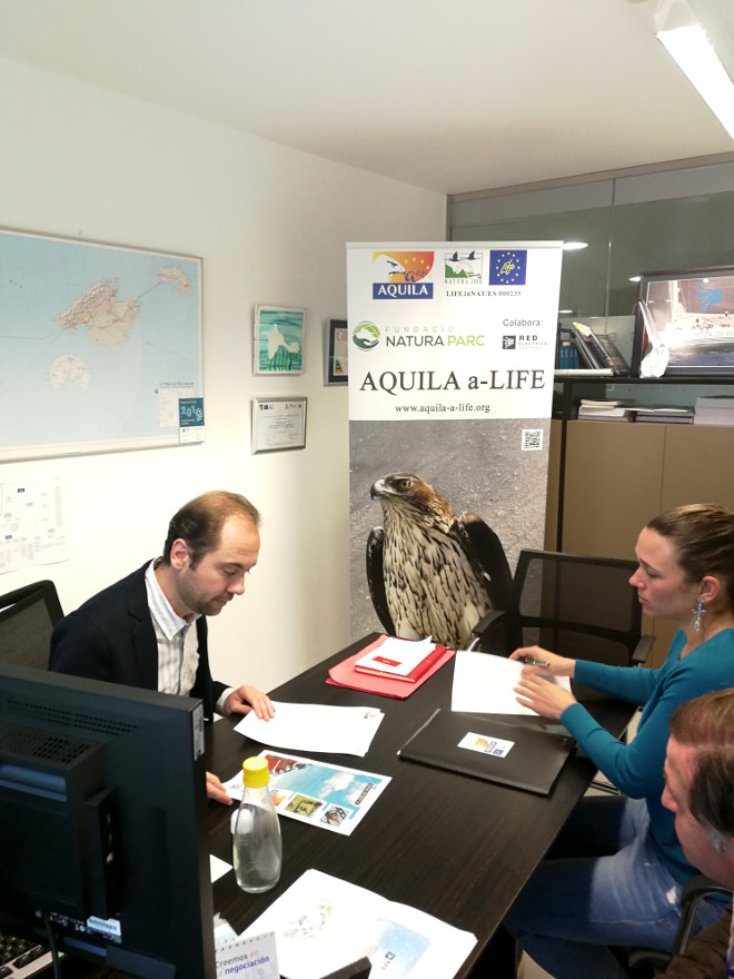Un momento de la reunión mantenida entre la Fundación Natura Parc y REE para promover los cursos sobre tendidos eléctricos y aves de AQUILA a-LIFE entre el sector eléctrico.
